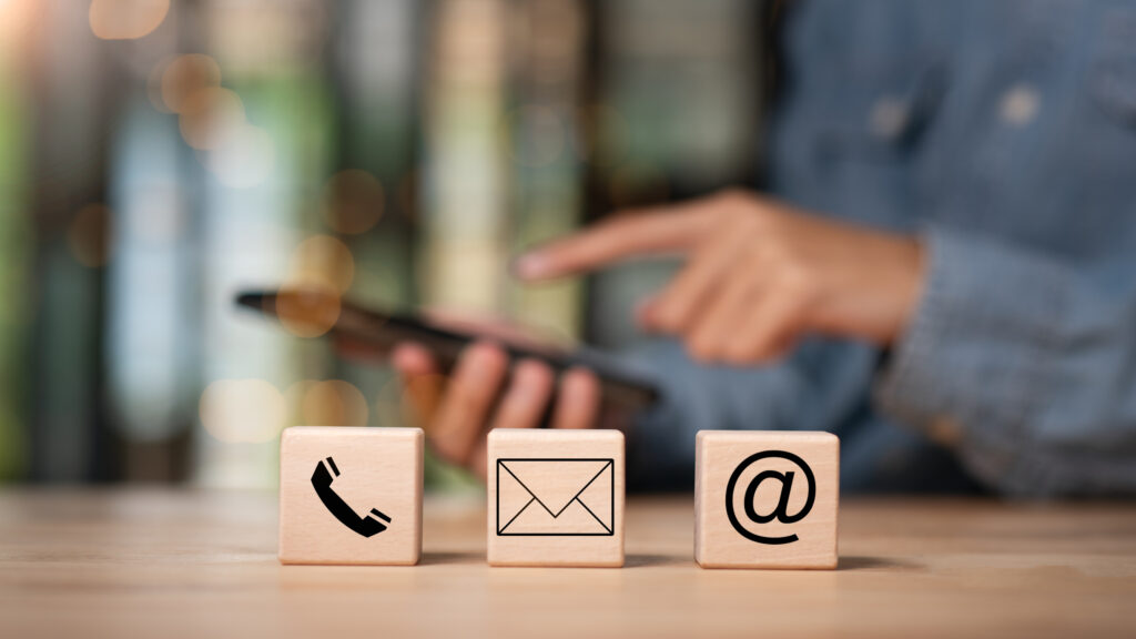 Communication concept with email, message box and contacts icons